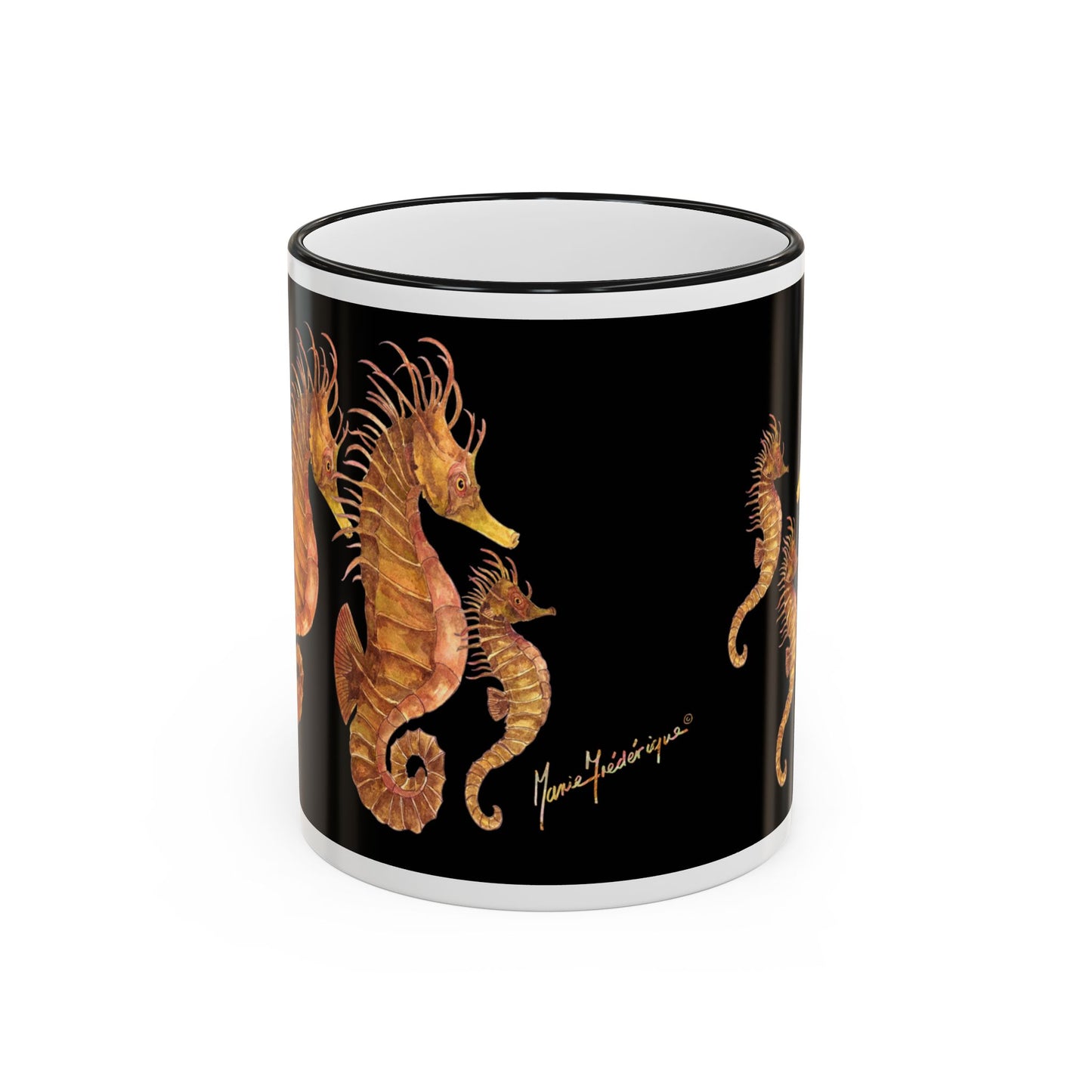 Seahorse Pod Accent Rim Mug – 11oz/15oz by artist Marie Frederique