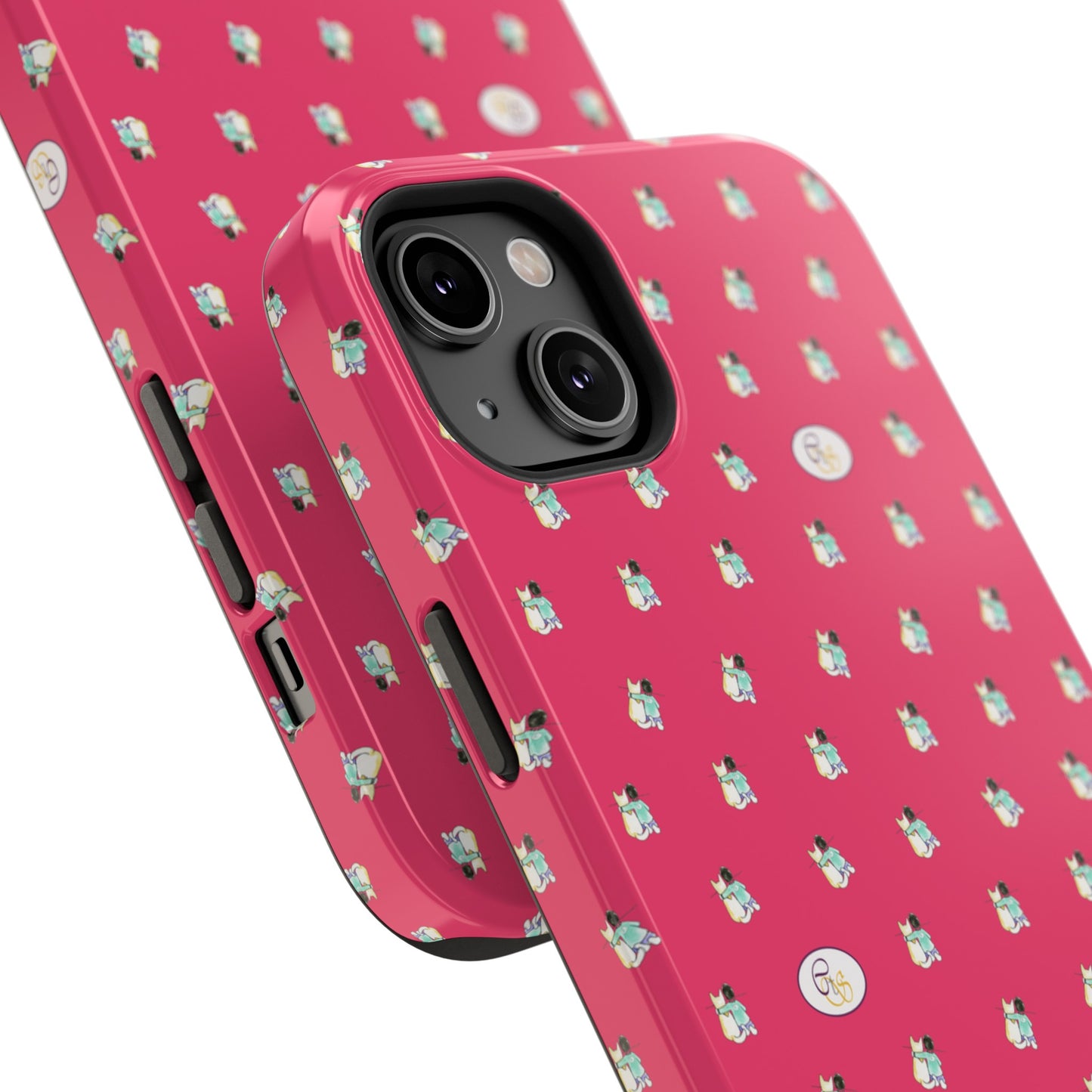 CTS Pink - repeat pattern boy and dog, Impact-Resistant Phone Cases by artist Marie Frederique