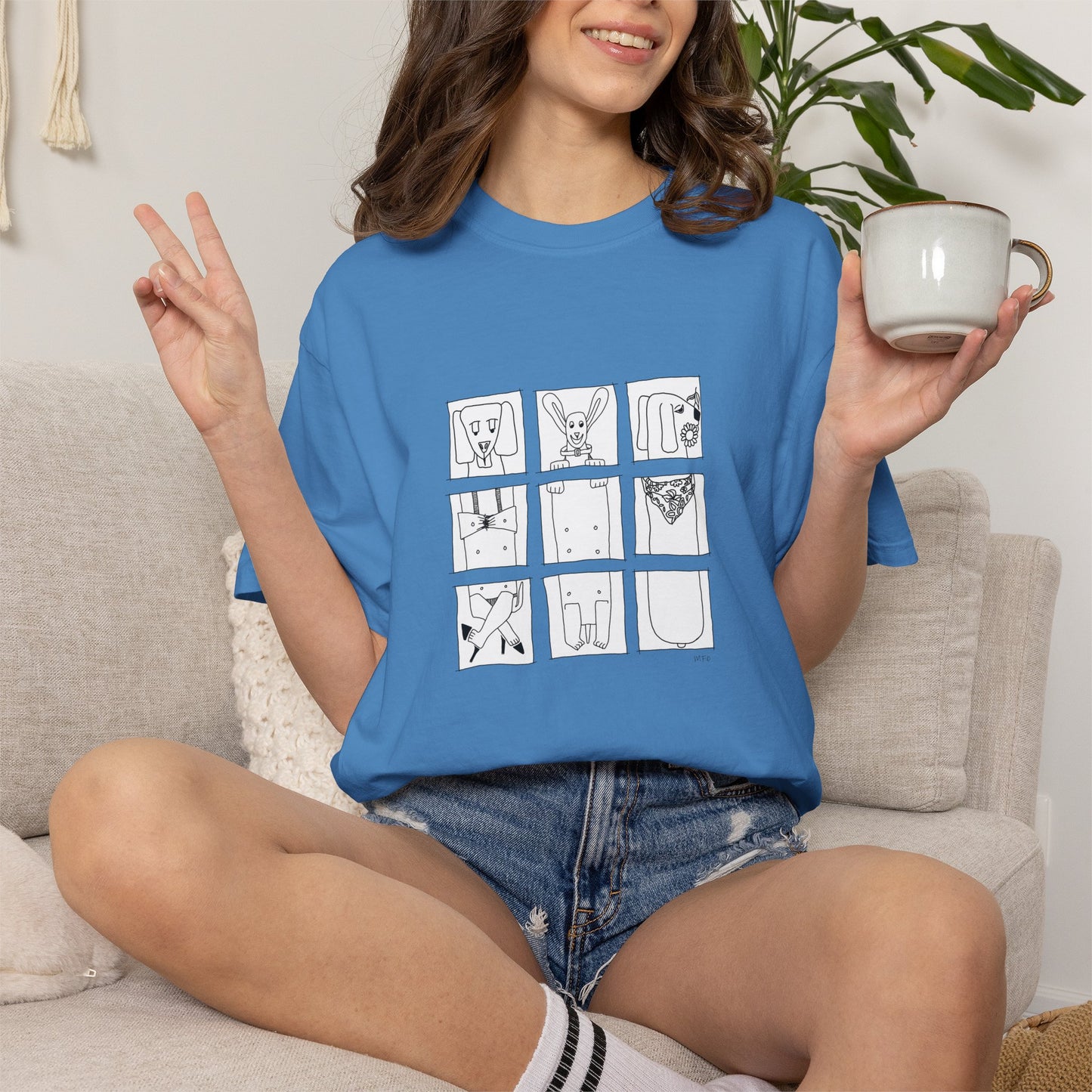 Dachshund Minimalist Grid Illustration T-Shirt — Icon Panel Tee by artist Marie Frederique