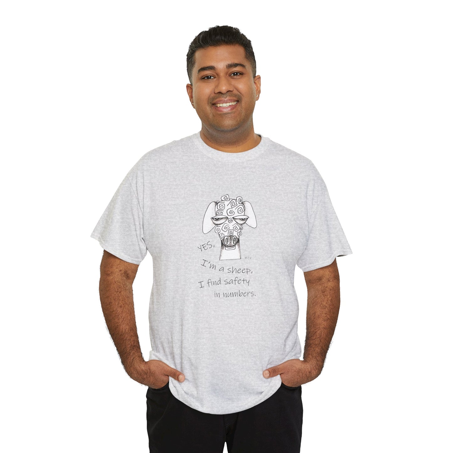 Sheep Lovers - Safety in Numbers. Unisex Heavy Cotton Tee by artist Marie Frederique