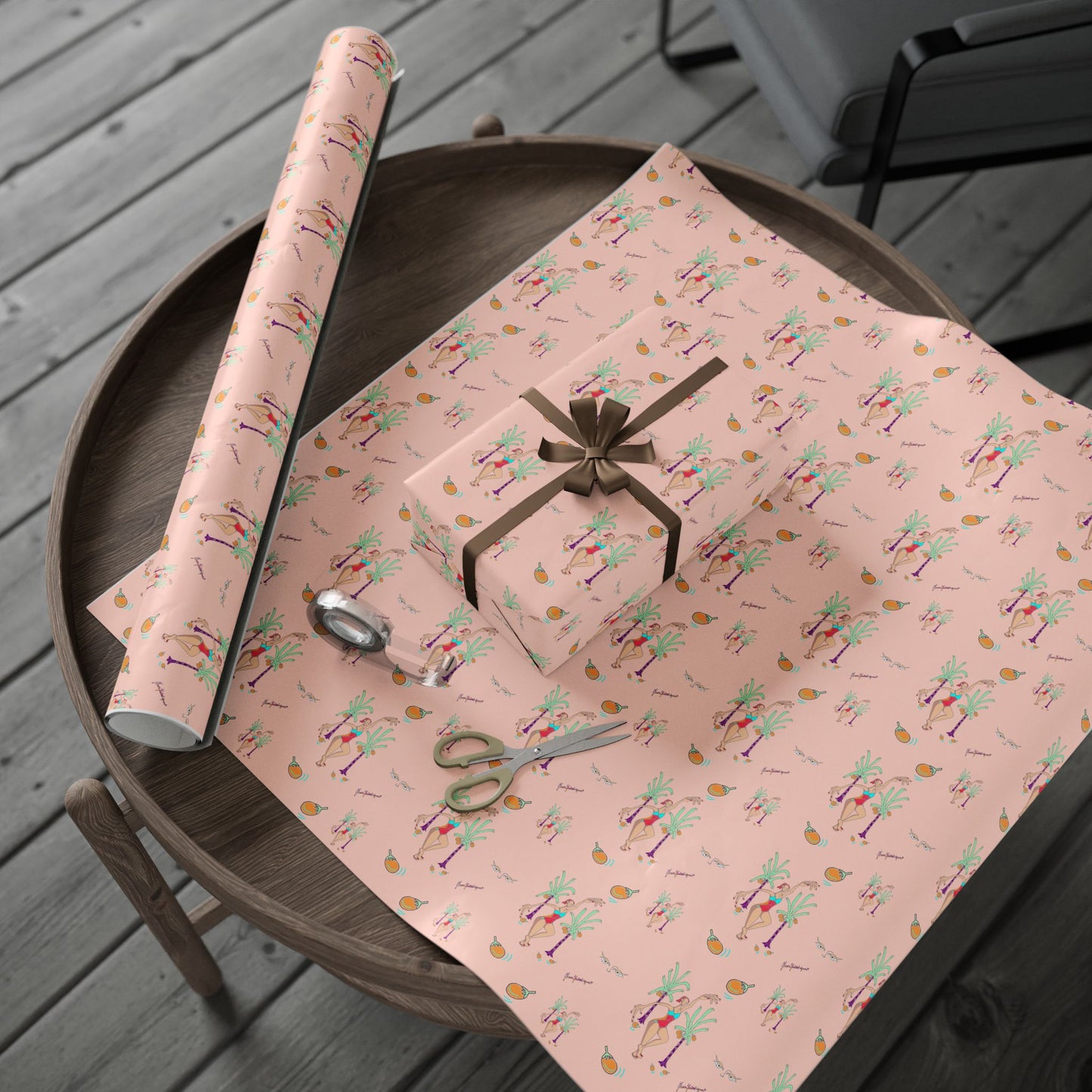 Party Pink Wrapping Paper Roll — Cute Tropical Dancer Pattern Gift Wrap by artist Marie Frederique