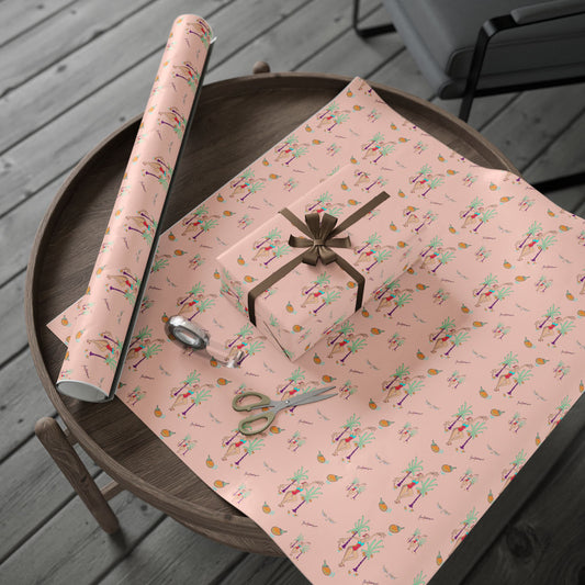 Party Pink Wrapping Paper Roll — Cute Tropical Dancer Pattern Gift Wrap by artist Marie Frederique
