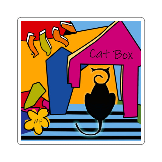 Dog Box series, Multicolored Graphic Cat box sticker by artist Marie Frederique