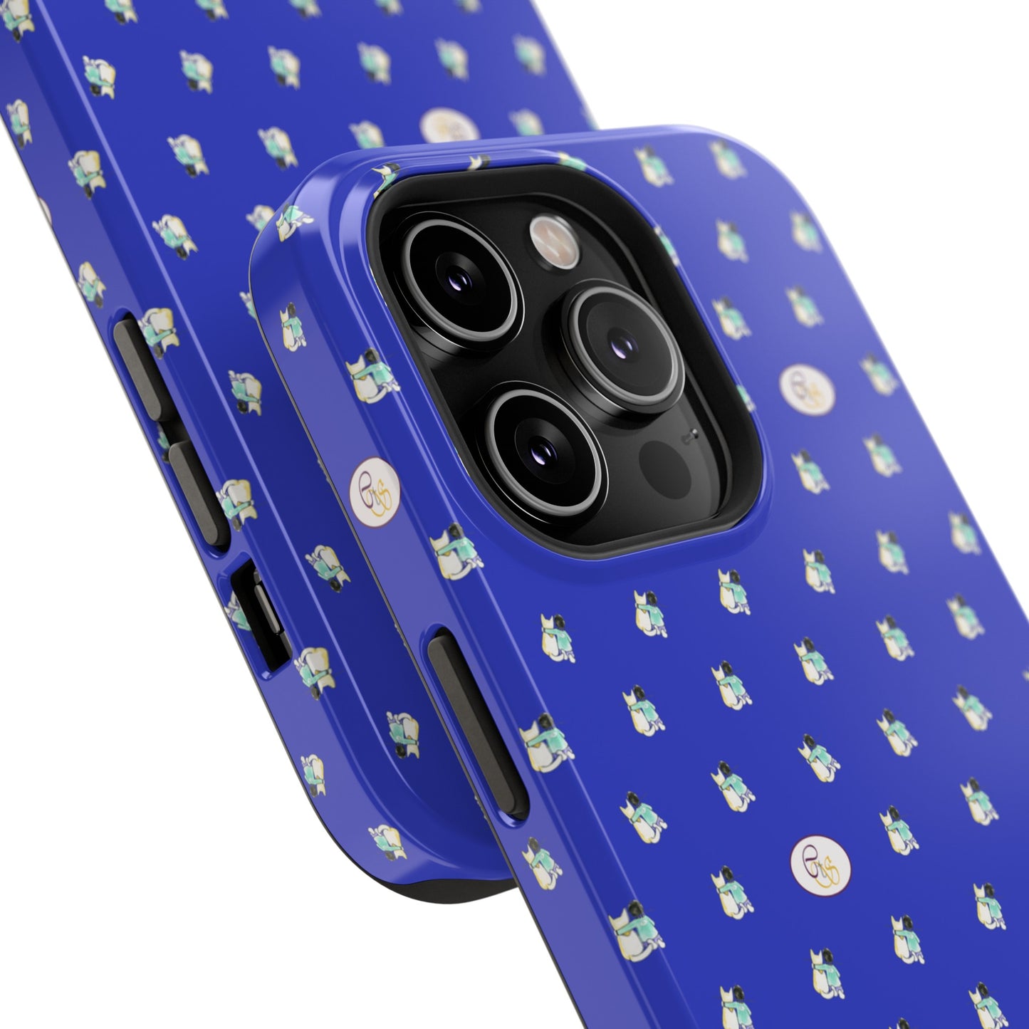 CTS Blue - repeat pattern boy and dog, Impact-Resistant Phone Cases by artist Marie Frederique