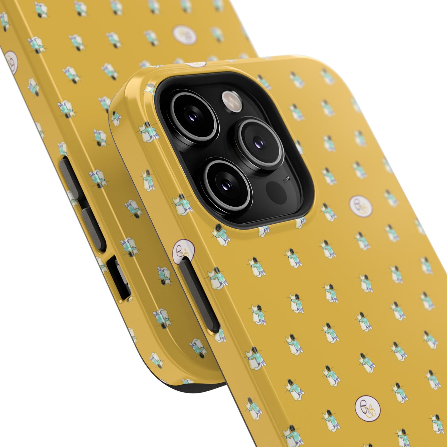 CTS Gold - repeat pattern boy and dog, Impact-Resistant Phone Cases by artist Marie Frederique