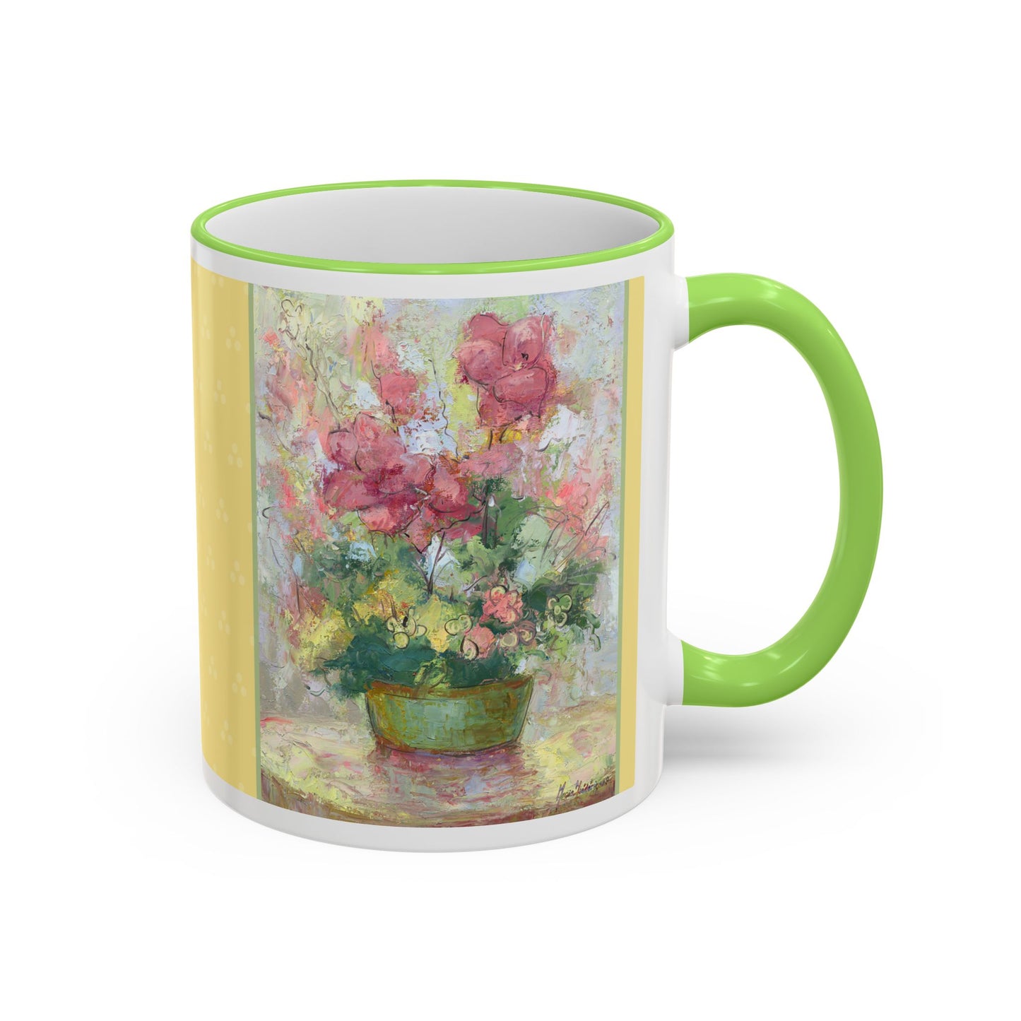Floral Bouquet Rose Accent Rim Mug – Vintage Yellow Rose Art (11oz & 15oz) by artist Marie Frederique
