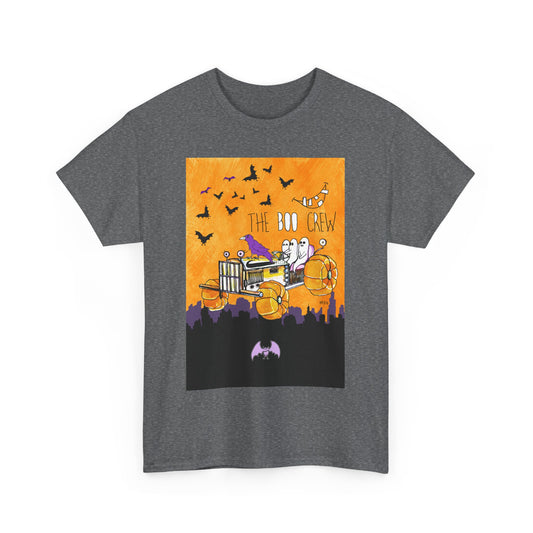 Halloween Tractor, meet the BOO Crew, Unisex Heavy Cotton Tee by artist Marie Frederique