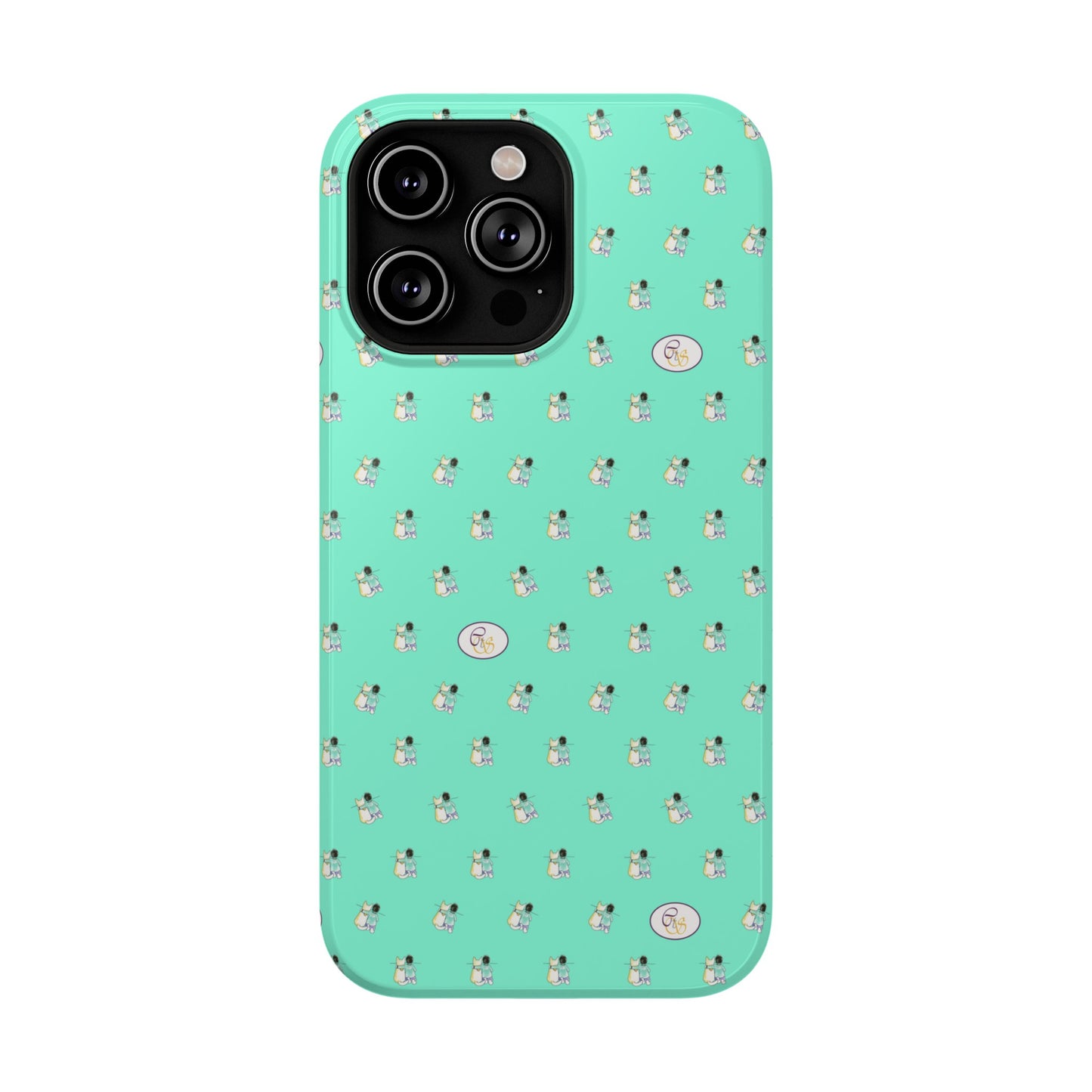 CTS Aqua - repeat pattern boy and dog, Impact-Resistant Phone Cases by artist Marie Frederique