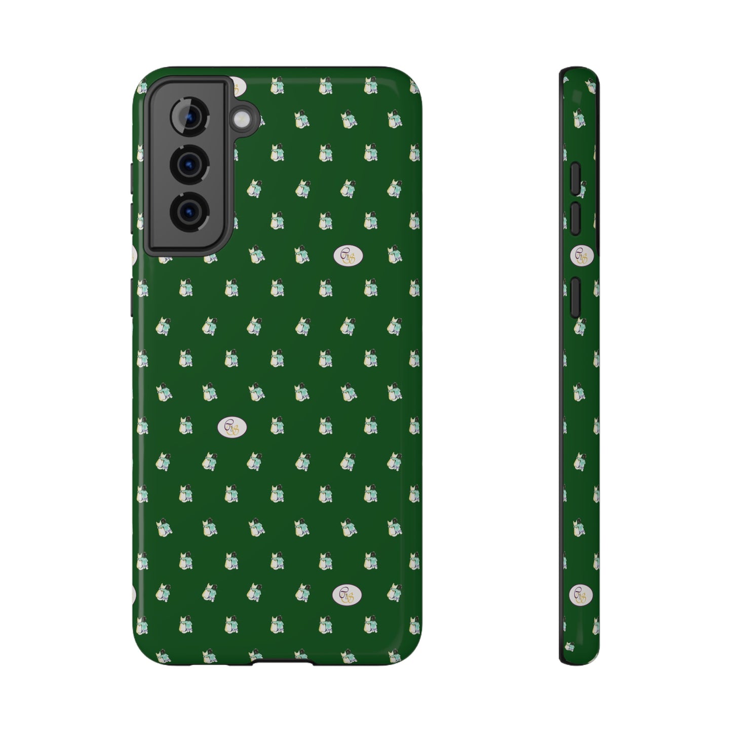 CTS Green - repeat pattern boy and dog, Impact-Resistant Phone Cases by artist Marie Frederique