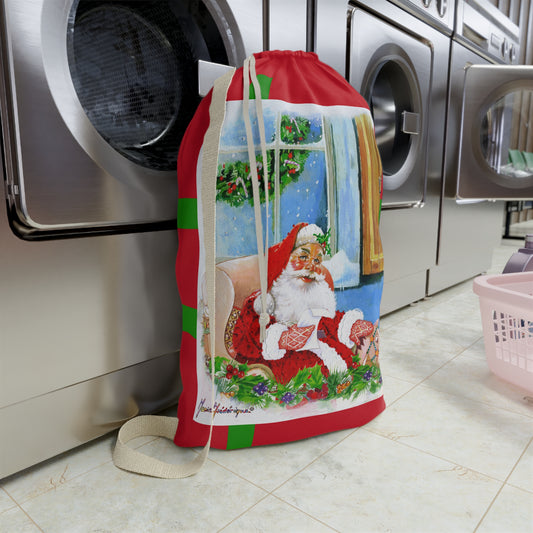 Christmas Santa Laundry Bag — Holiday Gift Sock & Linen Organizer by artist Marie Frederique