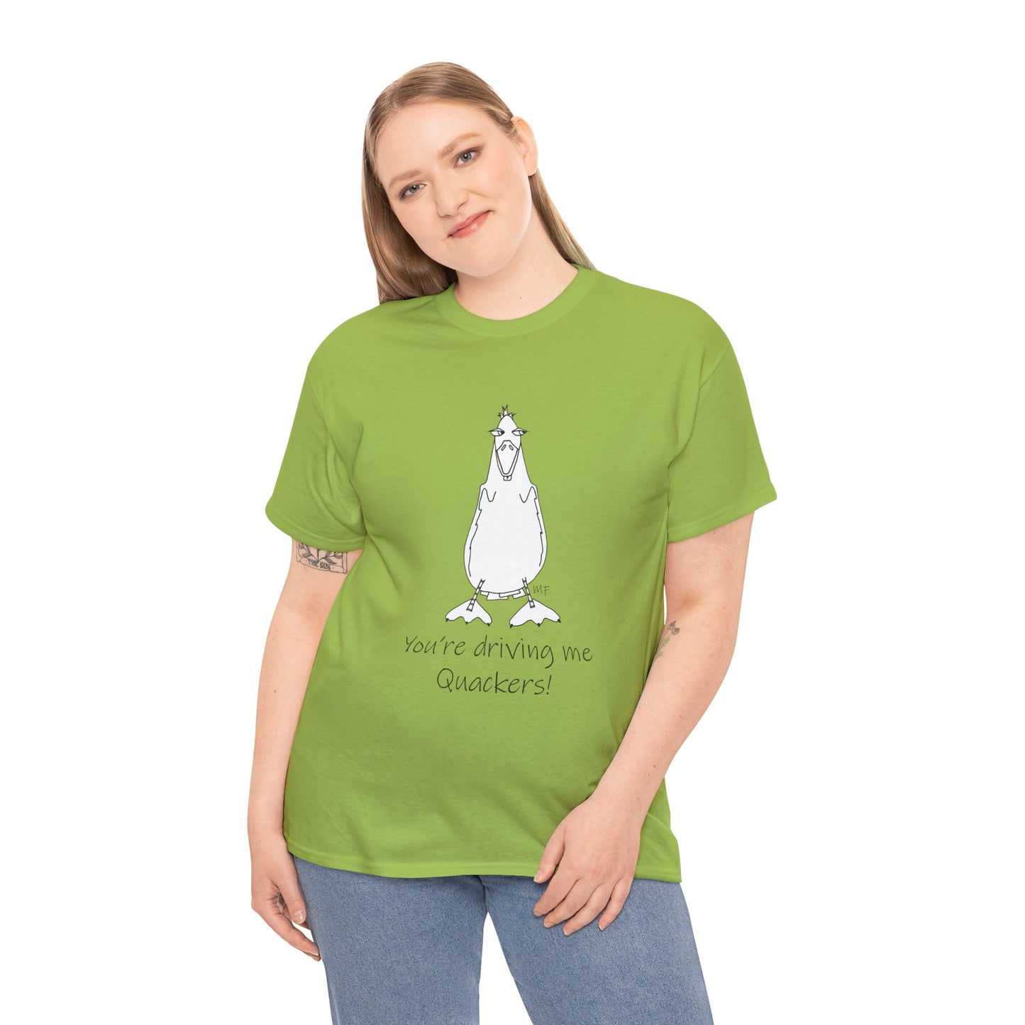 Duck lovers - You're Driving me Quackers! whimsical duck - Unisex Heavy Cotton Tee by artist Marie Frederique (S - 5XL)