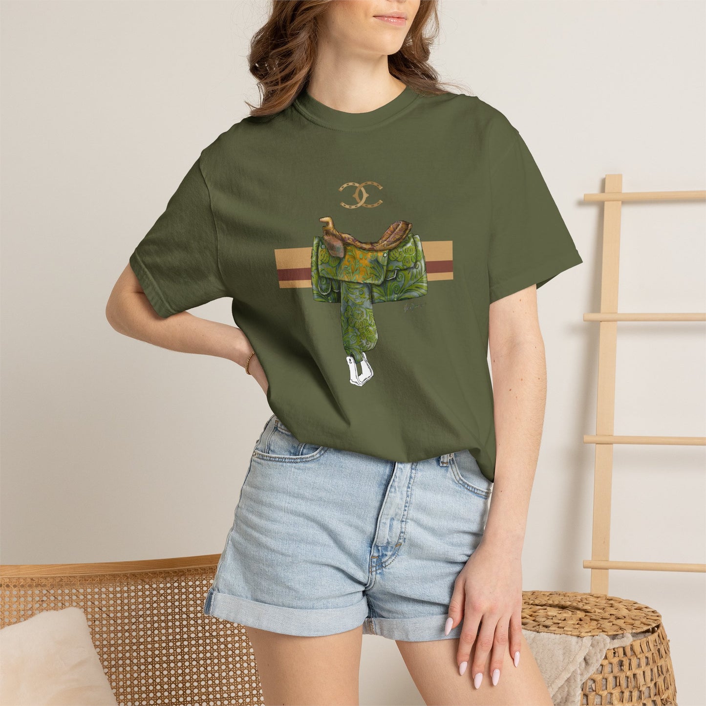 Western Saddle Equestrian Graphic T-Shirt by artist Marie Frederique