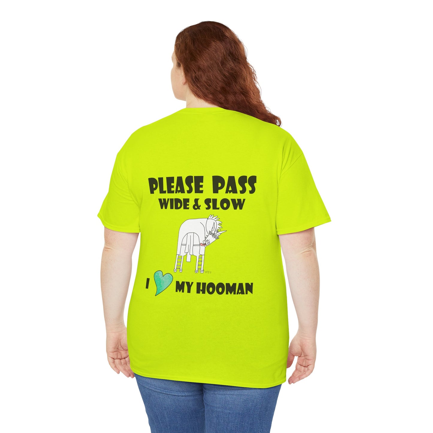 Equestrian safety awareness top - Please Pass Wide & Slow, I ❤️ My Hooman by artist Marie Frederique