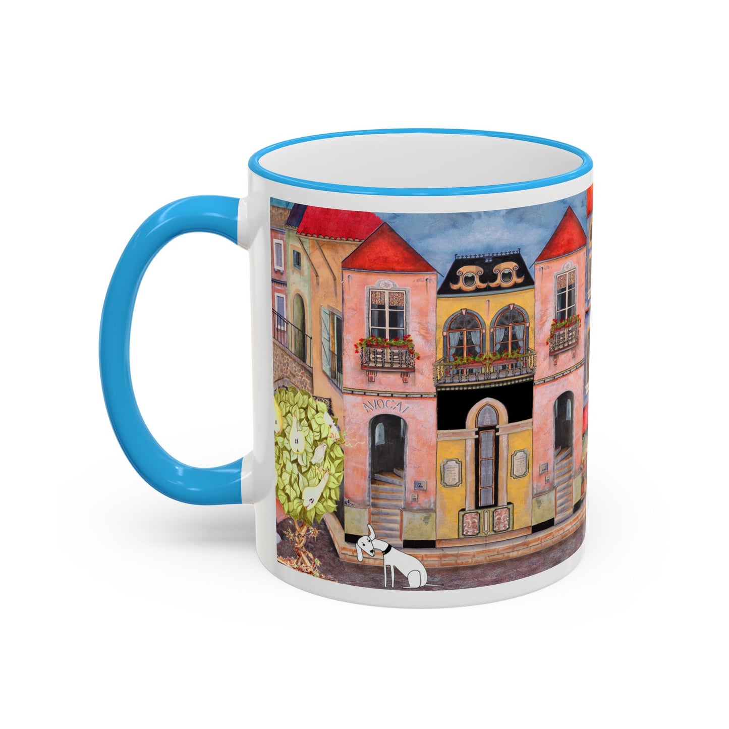 Chefetteville, Street Café Mug (11oz/15oz) - European Village Art by artist Marie Frederique