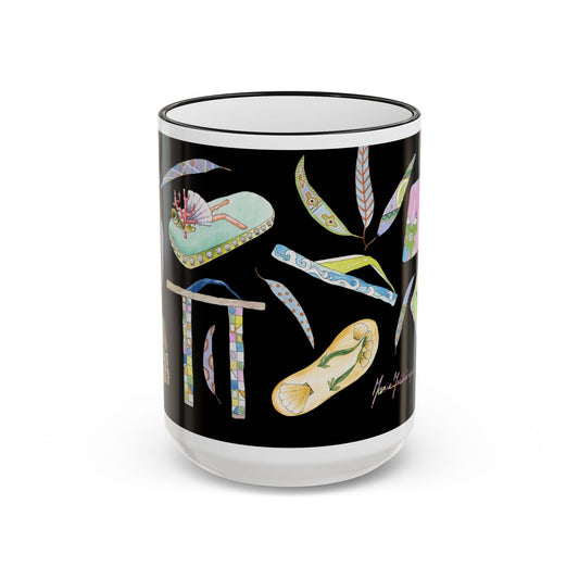 Vacation Fun Flip-Flop Accent Rim Mug — 11oz/15oz Ceramic Coffee Cup by artist Marie Frederique