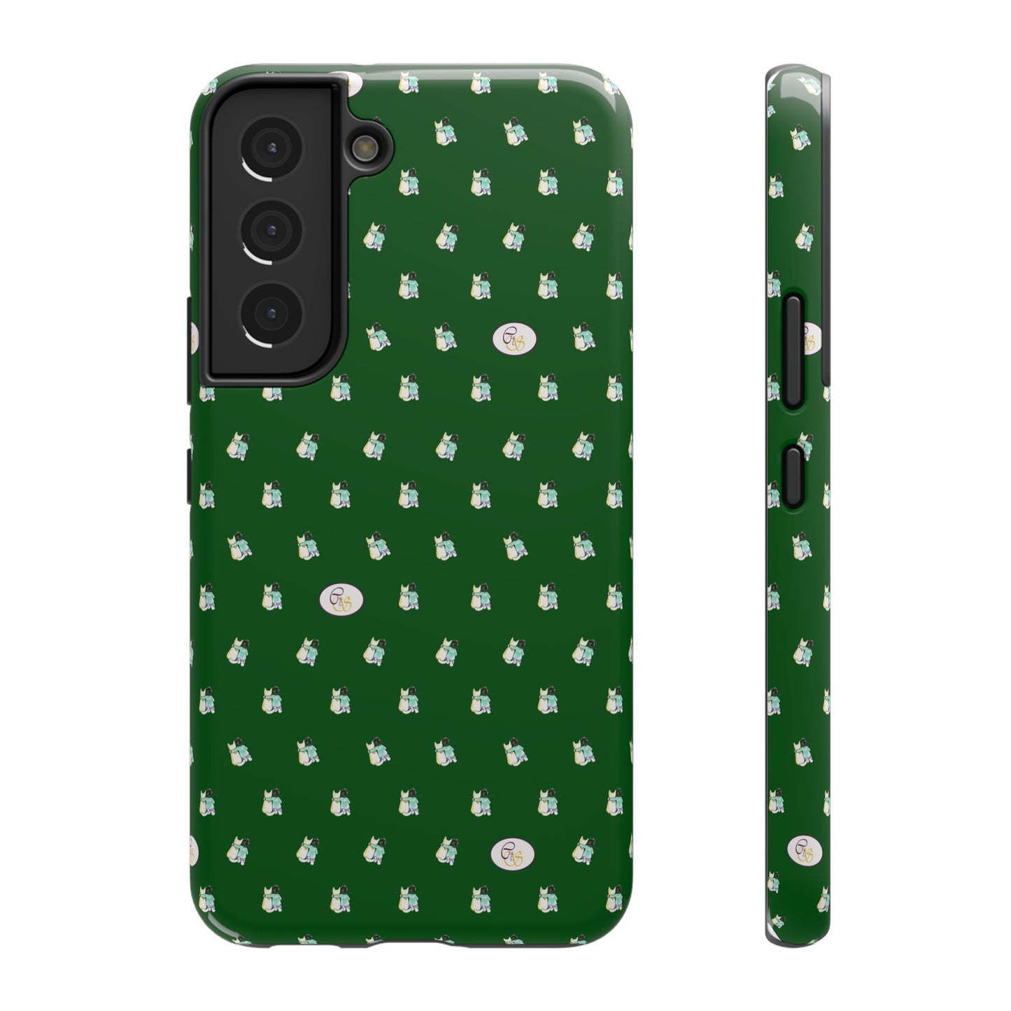 CTS Green - repeat pattern boy and dog, Impact-Resistant Phone Cases by artist Marie Frederique