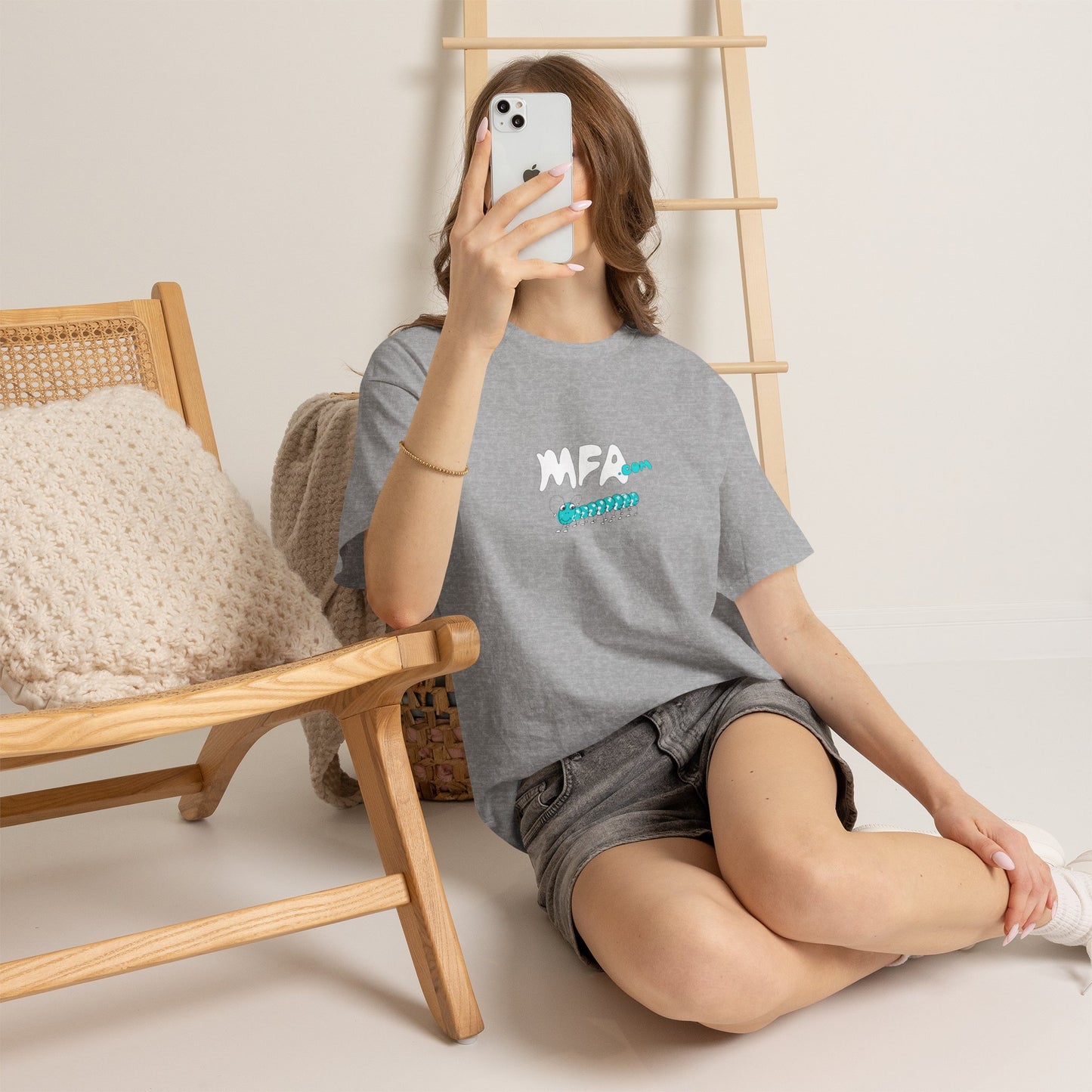 Caterpillar Cute Graphic Tee — 'MFA Squirm' Minimalist T-Shirt by artist Marie Frederique