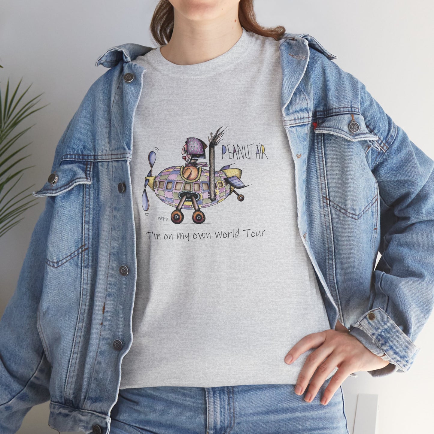 PEANUT AIR, I'm on my own World Tour! - Unisex Heavy Cotton Tee by Marie Frederique art in 5 colors (S - 5XL)