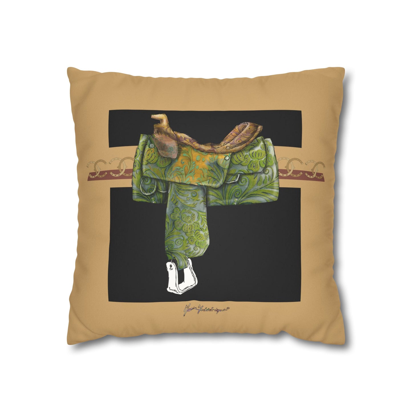 Cowboy Saddle Faux Suede Pillowcase — Western Decor Accent by artist Marie Frederique