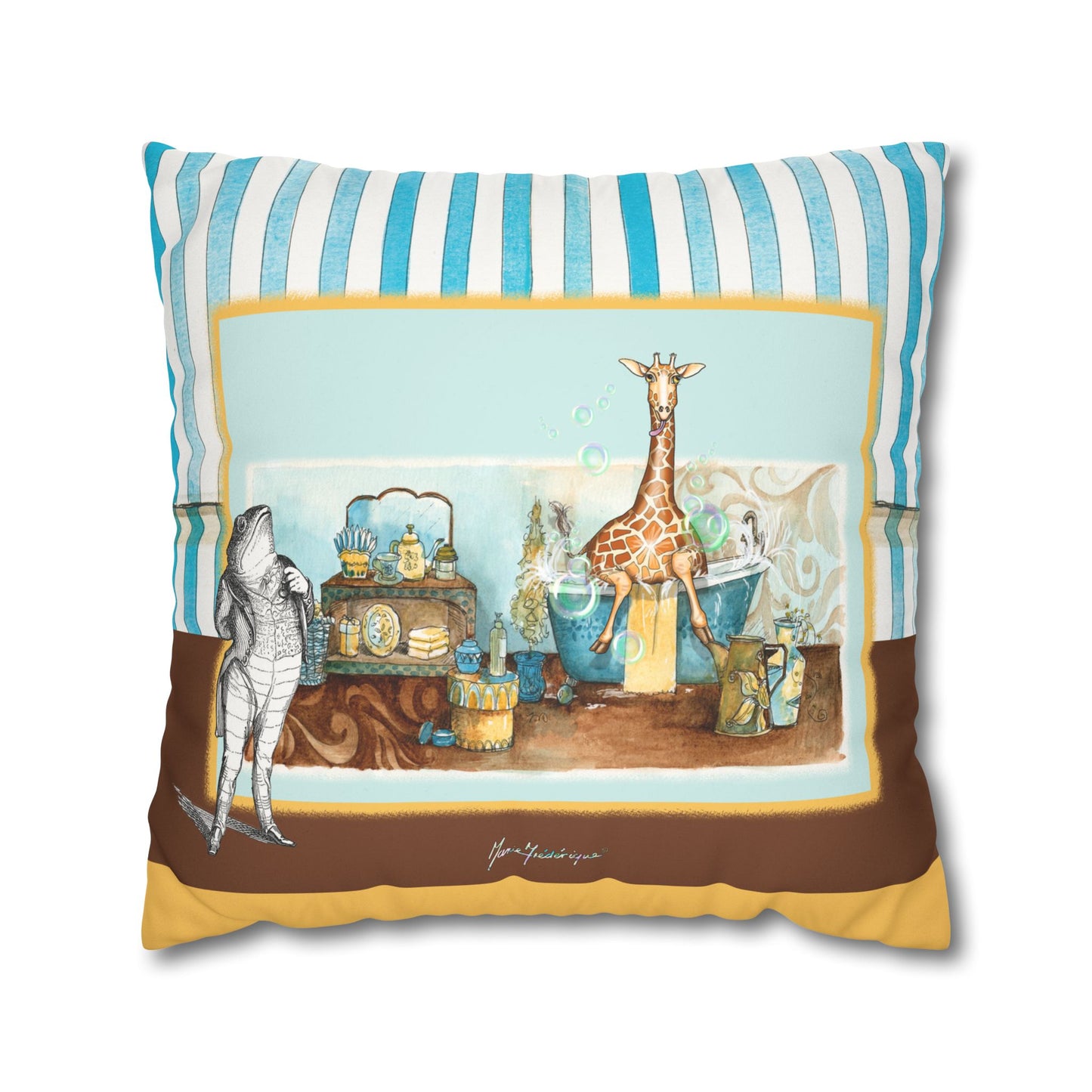 Giraffe Faux Suede Square Pillow cover only — Nursery Animal Decorative Pillow cover by artist Marie Frederique
