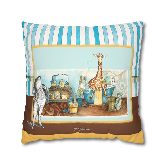 Giraffe Faux Suede Square Pillow cover only — Nursery Animal Decorative Pillow cover by artist Marie Frederique