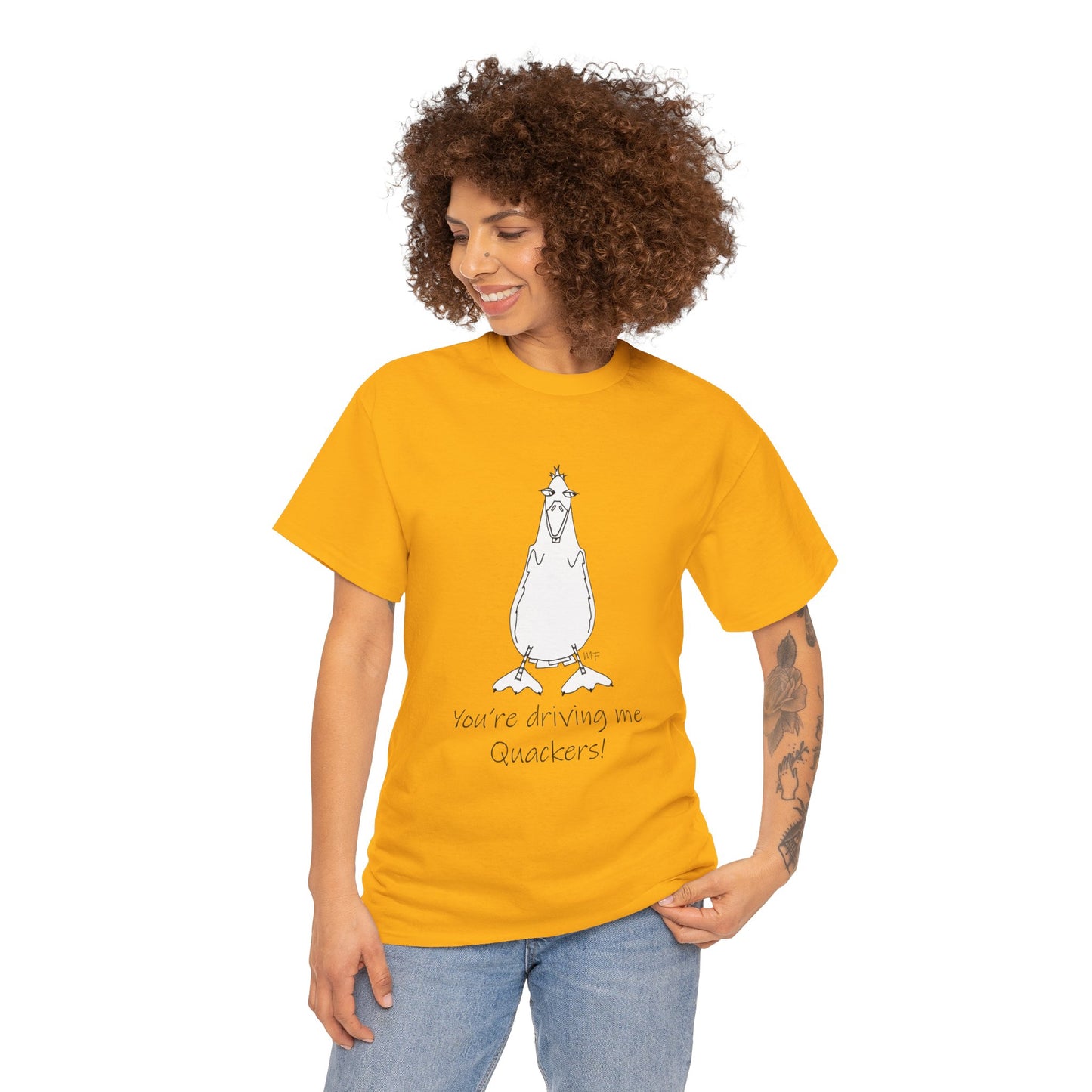 Duck lovers - You're Driving me Quackers! whimsical duck - Unisex Heavy Cotton Tee by artist Marie Frederique (S - 5XL)