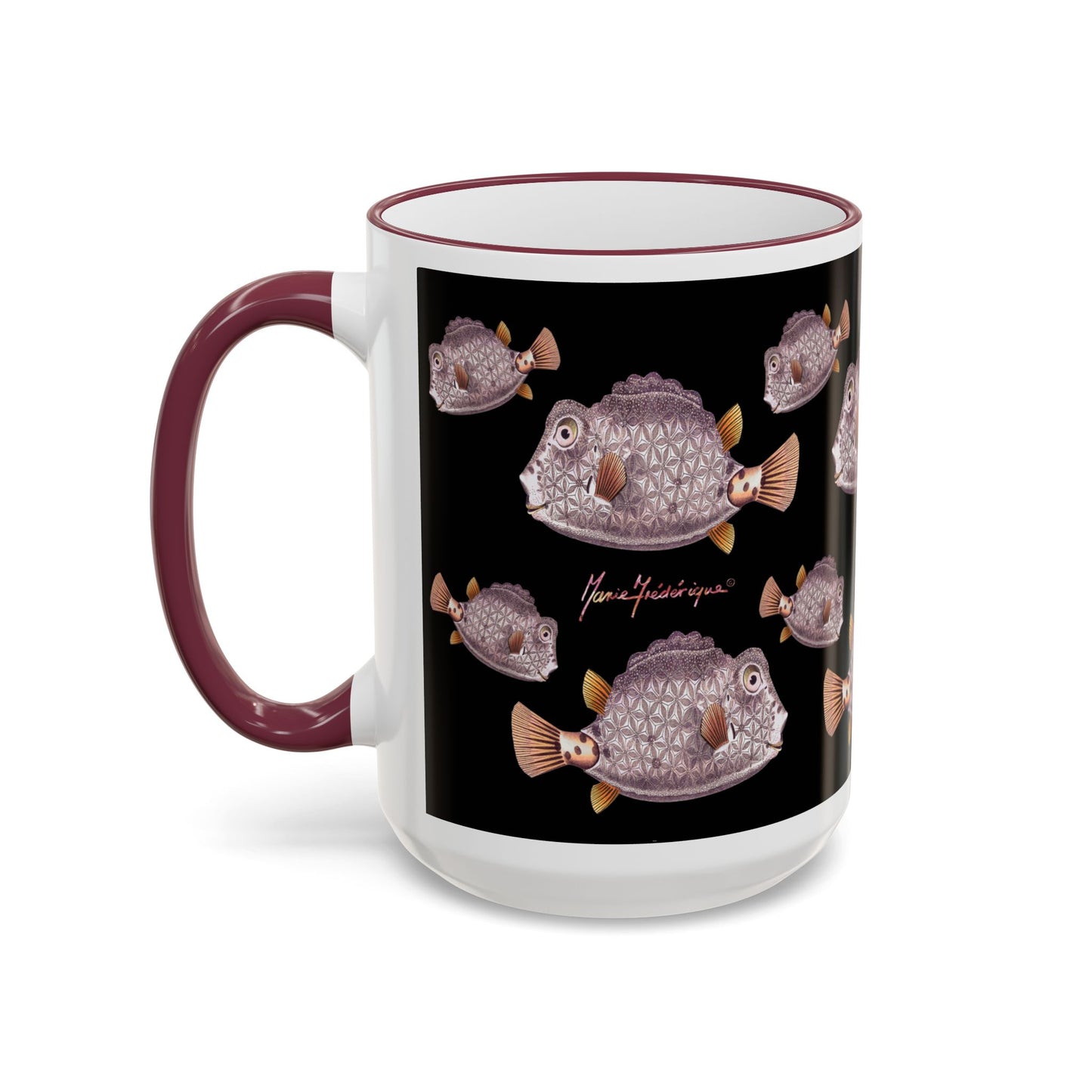 Box Fish Pattern Accent Rim Mug (11oz/15oz) by artist Marie Frederique