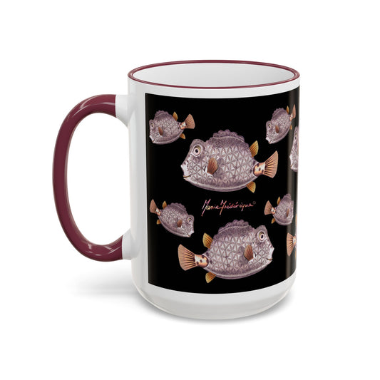 Box Fish Pattern Accent Rim Mug (11oz/15oz) by artist Marie Frederique
