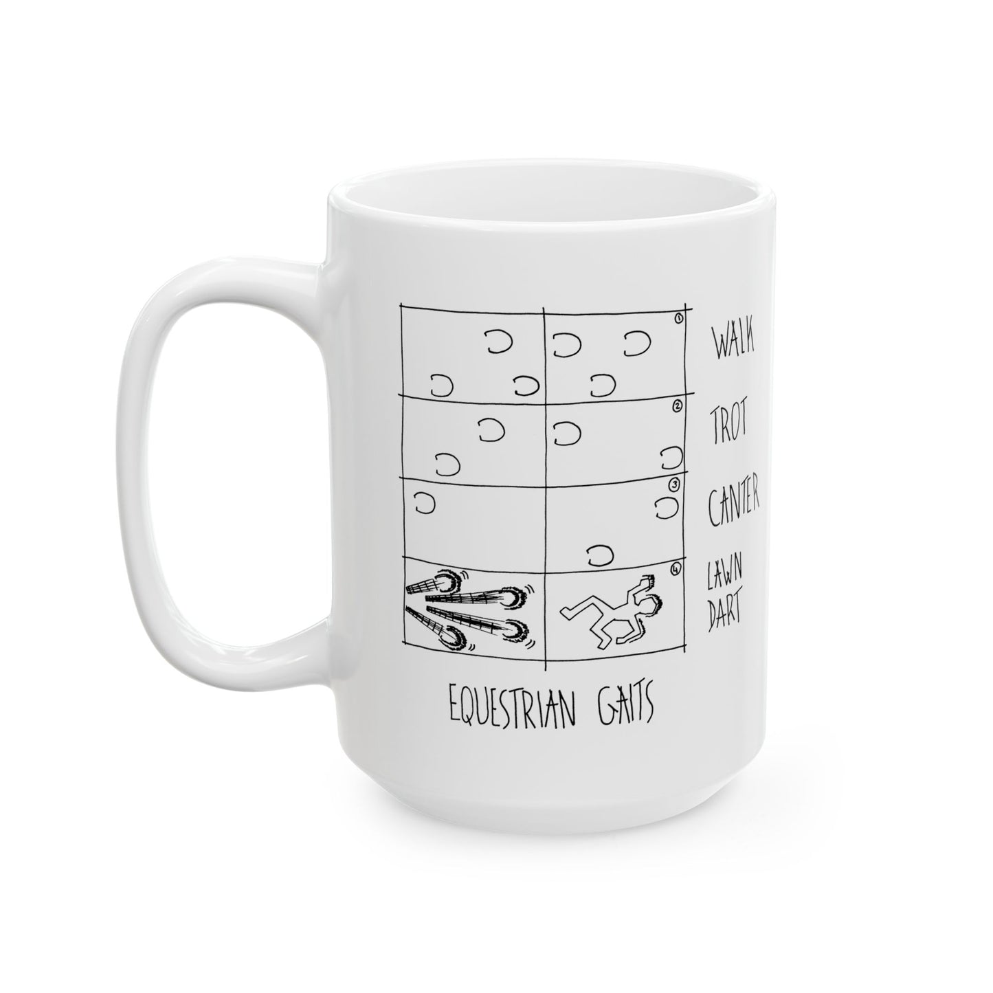 CTS Lawndart, Equestrian Gaits humor - Ceramic Mug, (11oz, 15oz) by artist Marie Frederique