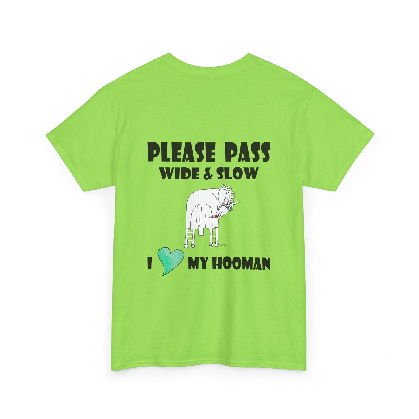 Equestrian safety awareness top - Please Pass Wide & Slow, I ❤️ My Hooman by artist Marie Frederique