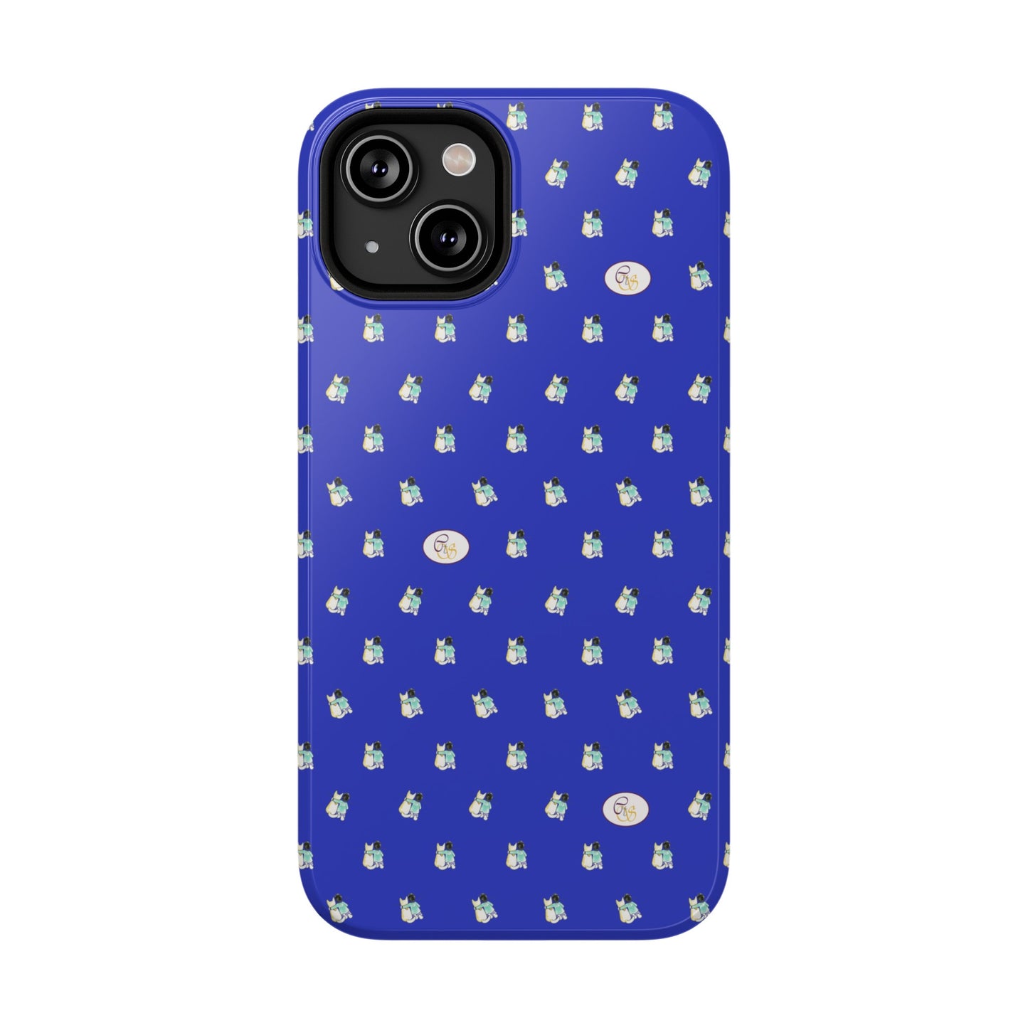 CTS Blue - repeat pattern boy and dog, Impact-Resistant Phone Cases by artist Marie Frederique