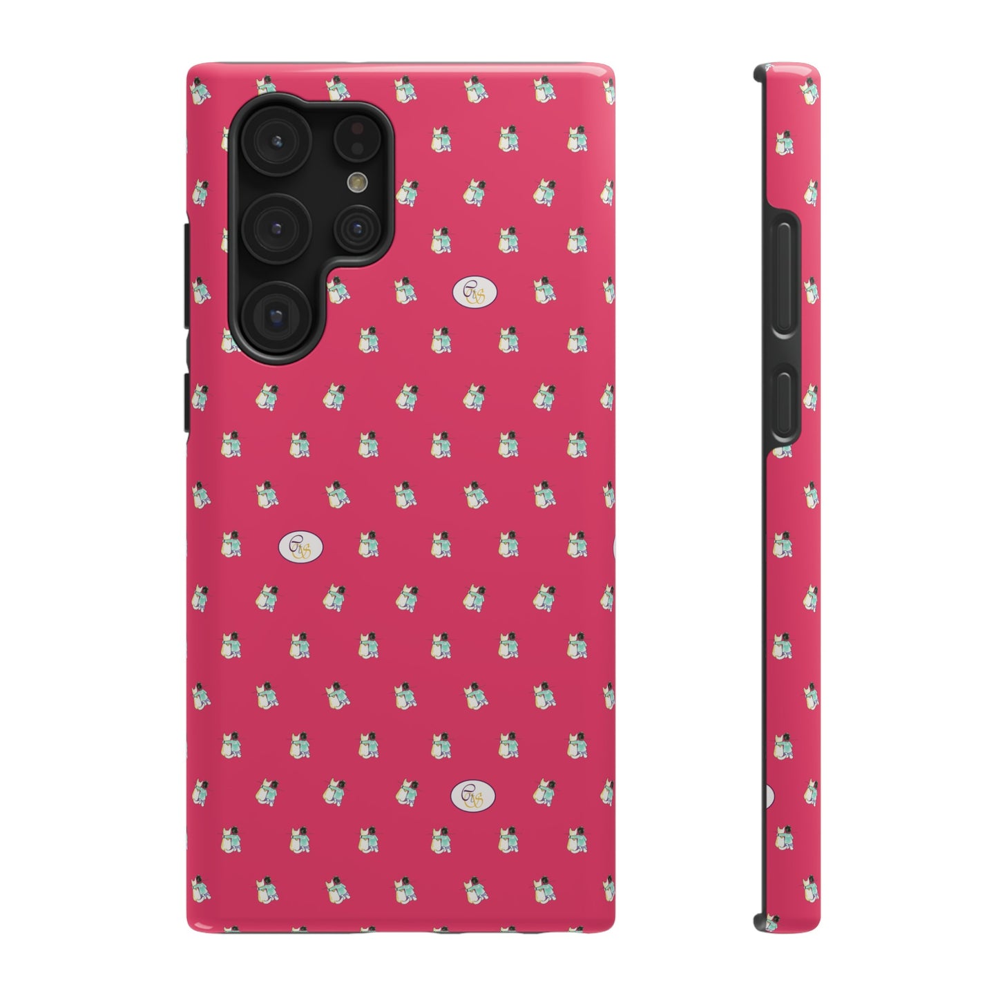 CTS Pink - repeat pattern boy and dog, Impact-Resistant Phone Cases by artist Marie Frederique