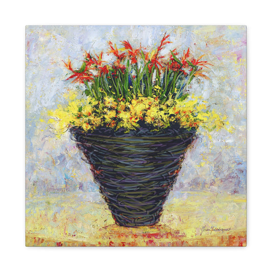Floral Arrangement, Painterly style with Red and Yellow - Oil Painting Print by artist Marie Frederique