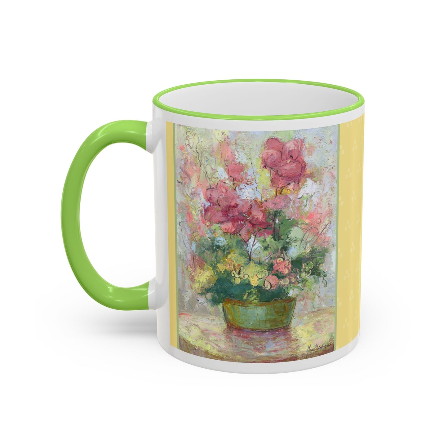 Floral Bouquet Rose Accent Rim Mug – Vintage Yellow Rose Art (11oz & 15oz) by artist Marie Frederique
