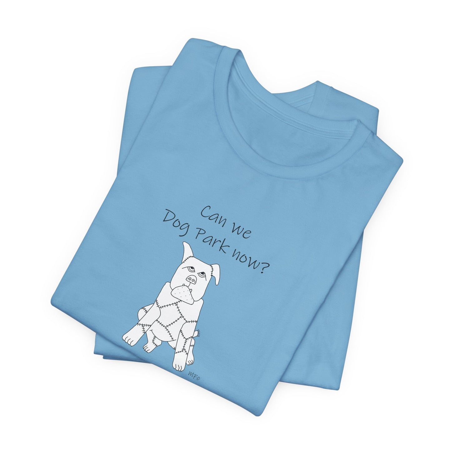 Dog Park Adventure Unisex Tee - 'Can We Dog Park Now?' by artist Marie Frederique