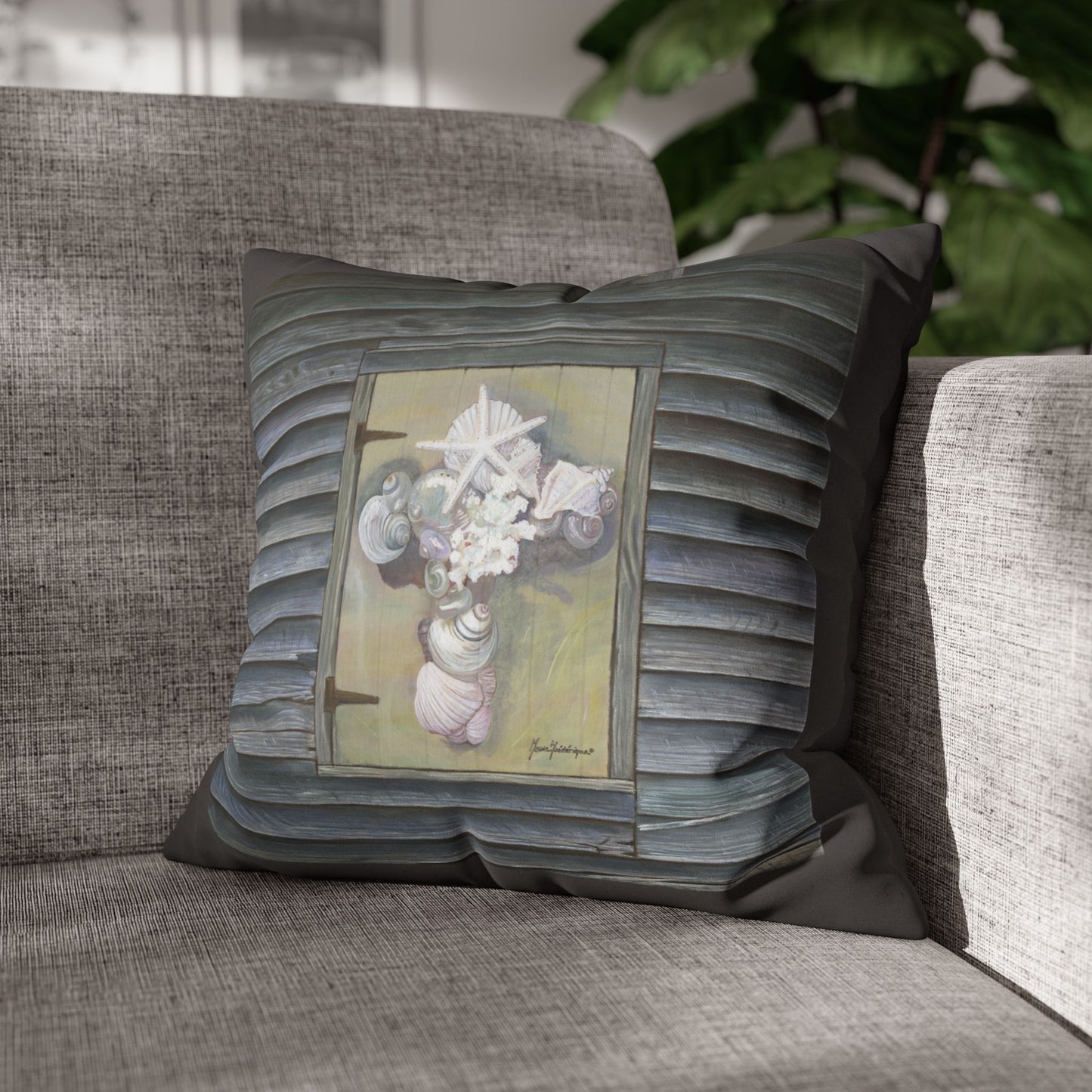 Coastal Starfish Cross, Faux Suede Pillowcase by artist Marie Frederique
