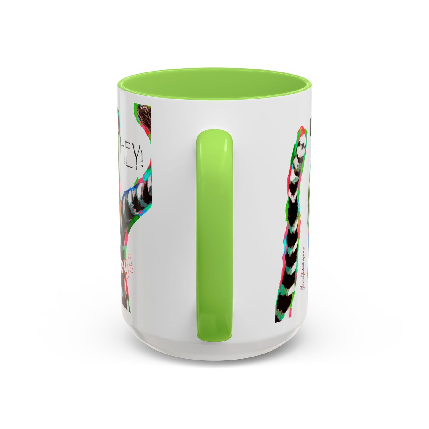 Lemurs from Madagascar scrambling to say "Hey!" - Colorful Mug by Artist Marie Frederique
