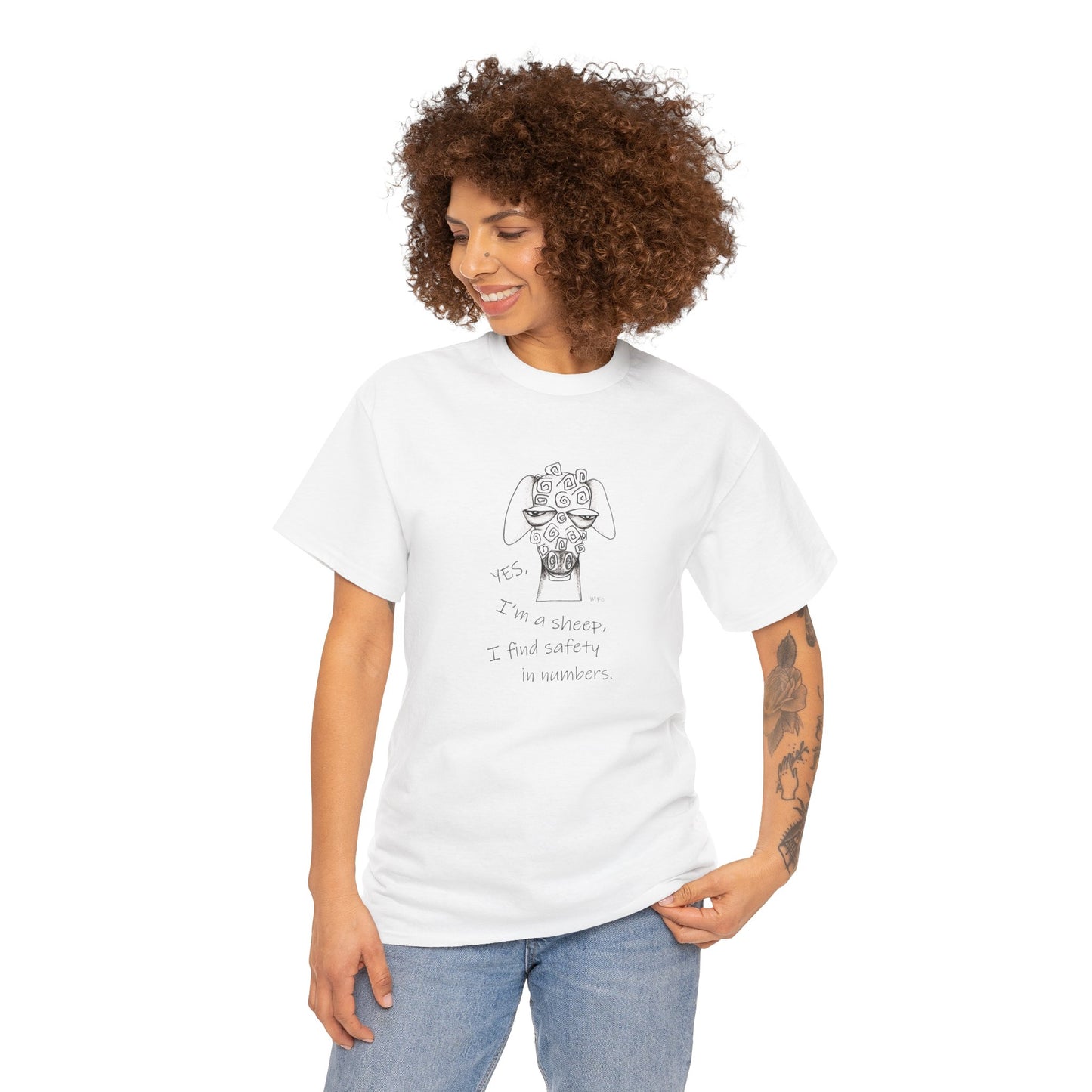 Sheep Lovers - Safety in Numbers. Unisex Heavy Cotton Tee by artist Marie Frederique