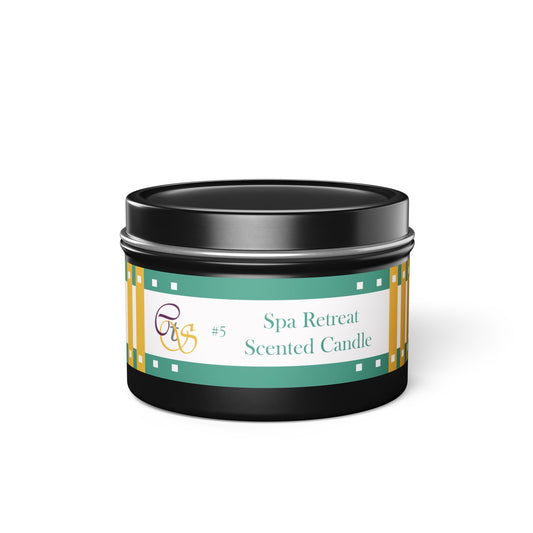 CTS #5 Candle Collection "Spa Retreat" Scented Coconut Soy Wax Candle in a metal tin. 4 oz or 8 oz, 3 tin colors silver, black or gold