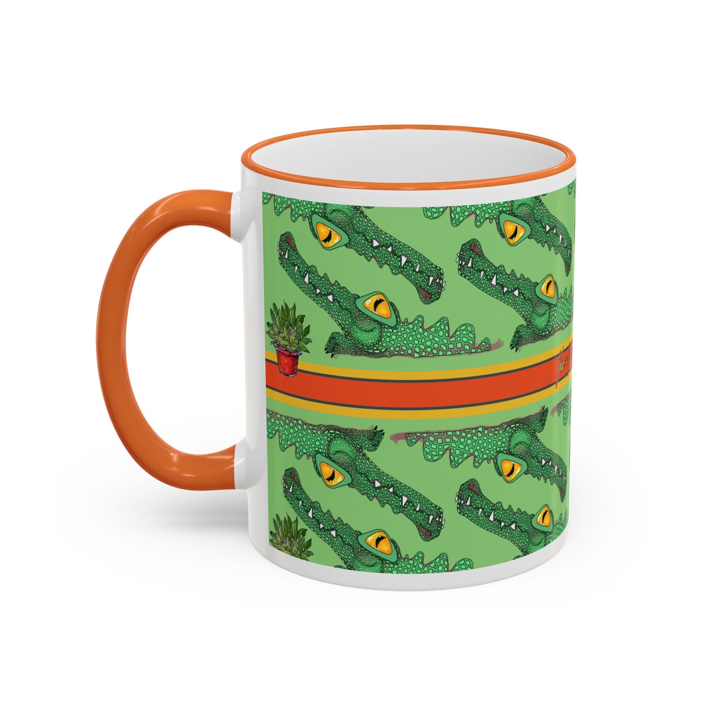 Funny Alligator Pattern Mug — Green Crocodile Design (11oz/15oz) by artist Marie Frederique
