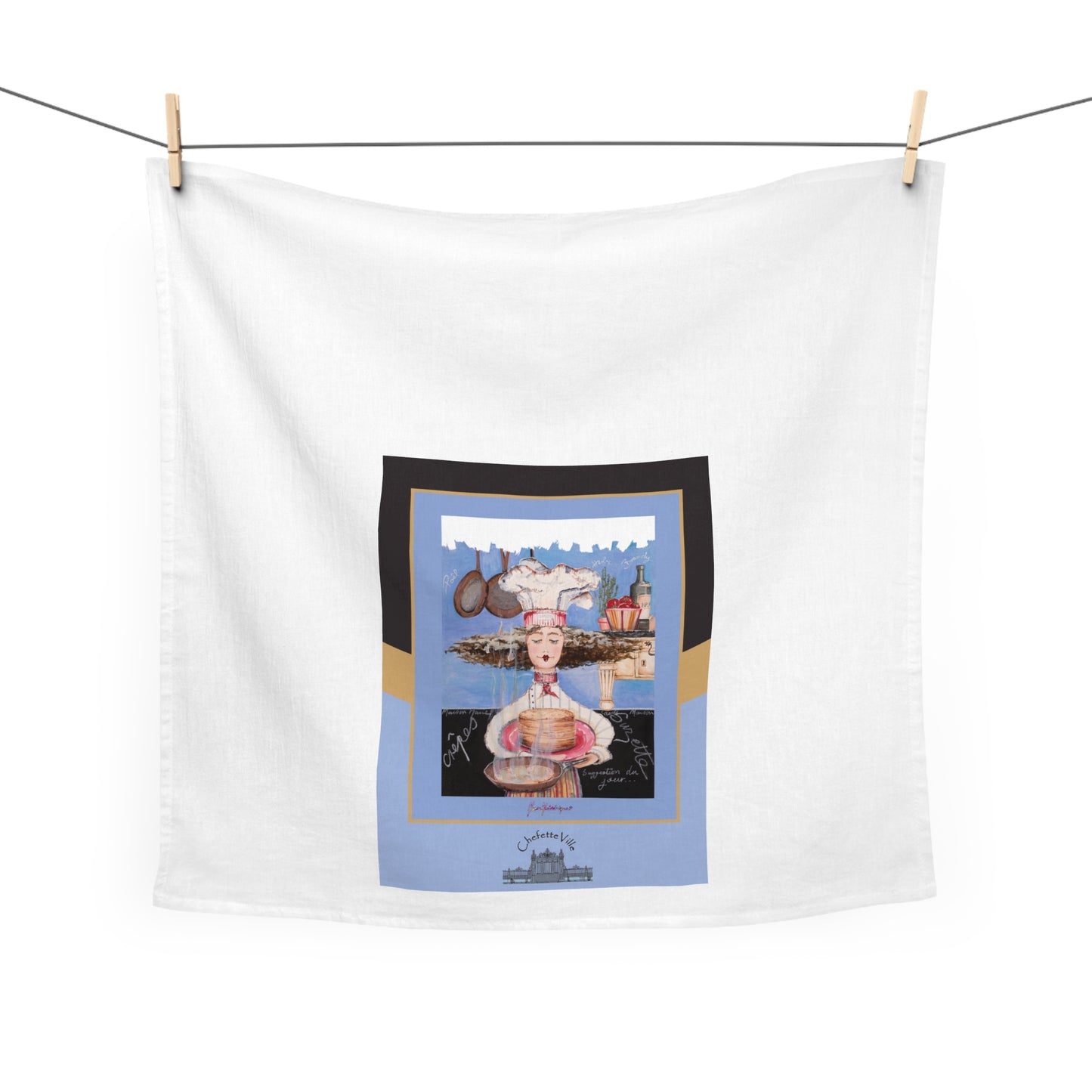 Suzette, Pastry Chef Tea Towel — Whimsical Kitchen Decor by artist Marie Frederique