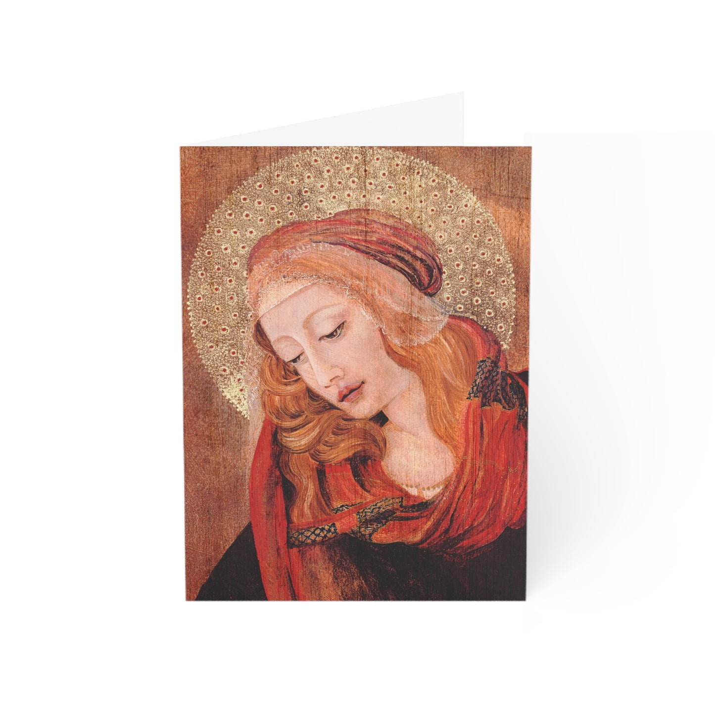 Madonna Icon blank inside Greeting Cards in reds, browns and gold (1, 10, 30, and 50pcs) by Artist Marie Frederique