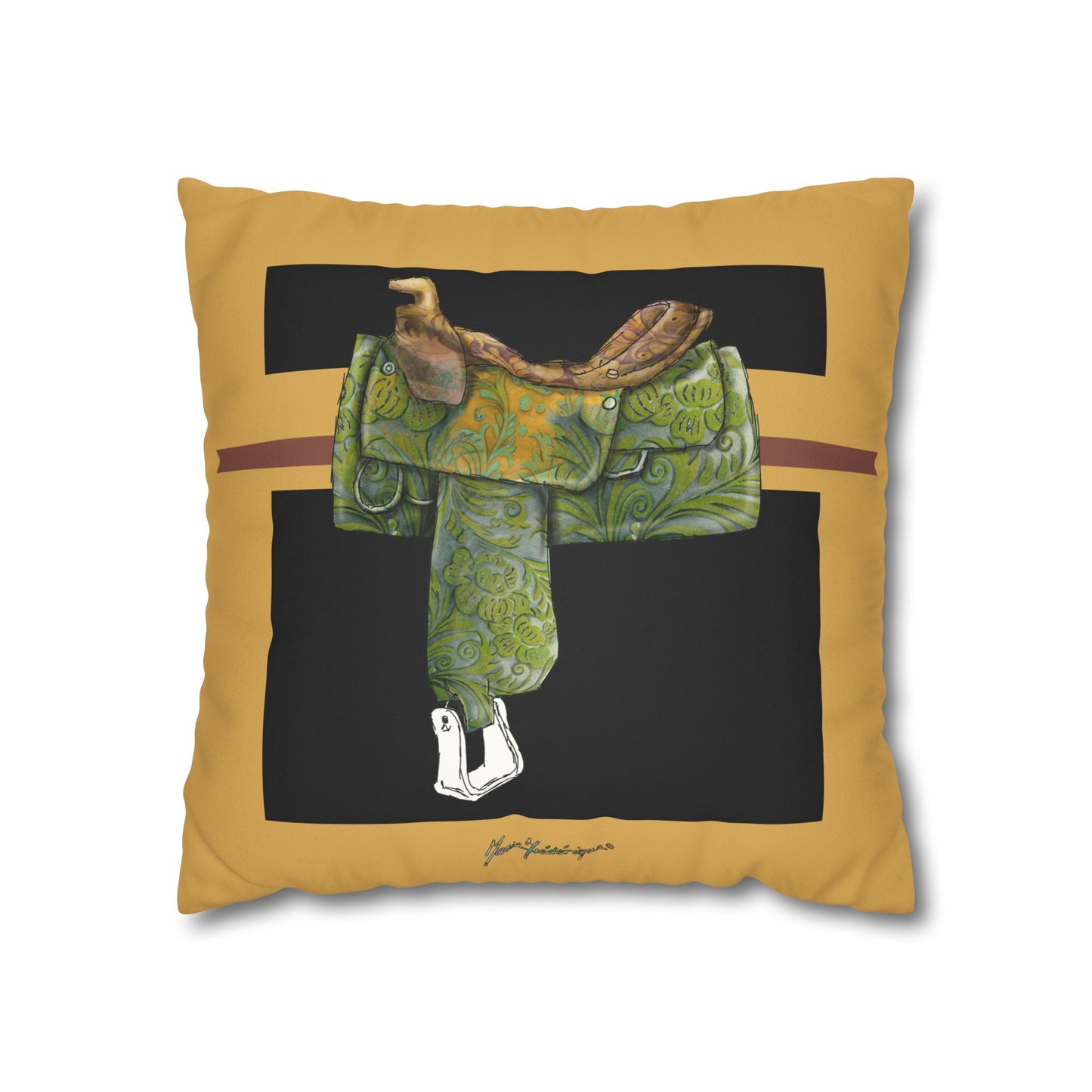 Western Saddle & Scarf Decorative Pillowcase — Faux Suede Accent Cushion Cover by artist Marie Frederique