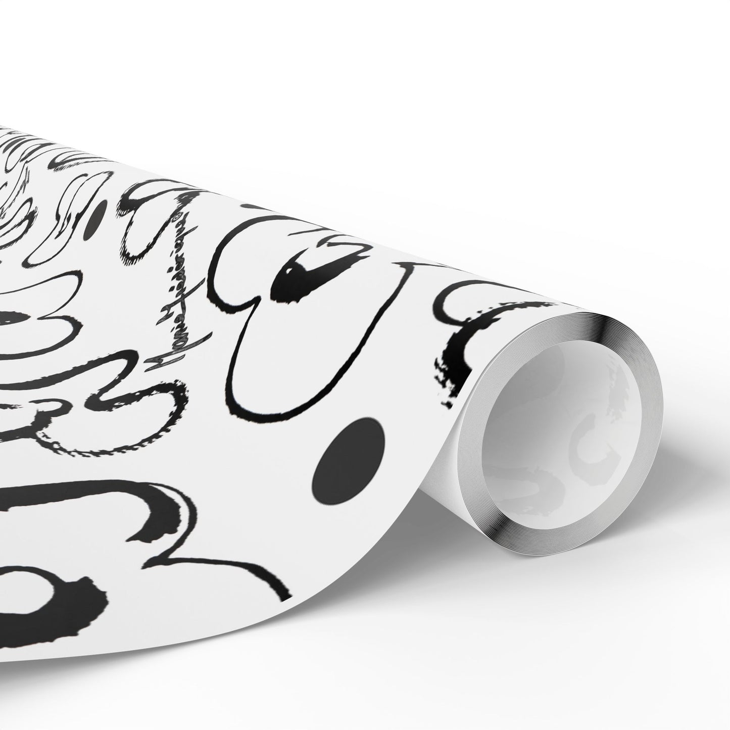 Floral Doodle brush Wrapping Paper Roll — Black & White Pattern by artist Marie Frederique