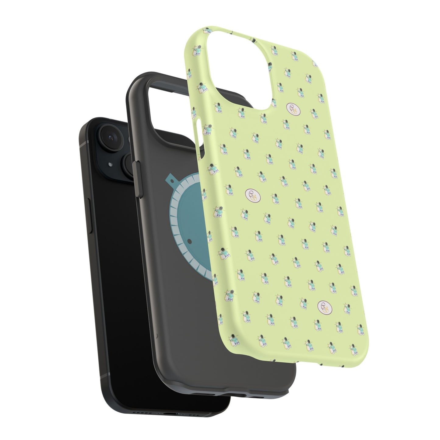 CTS Light Green - repeat pattern boy and dog, Impact-Resistant Phone Cases by artist Marie Frederique