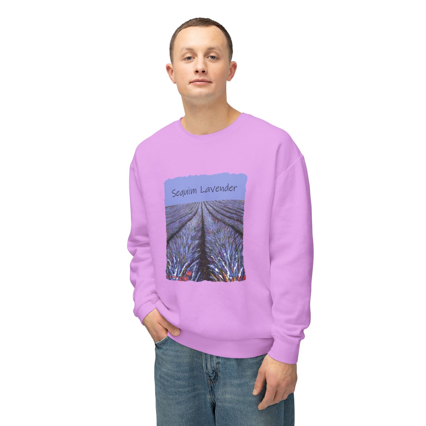 Lavender Field, Sequim WA - Unisex Lightweight Crewneck Sweatshirt by Artist Marie Frederique