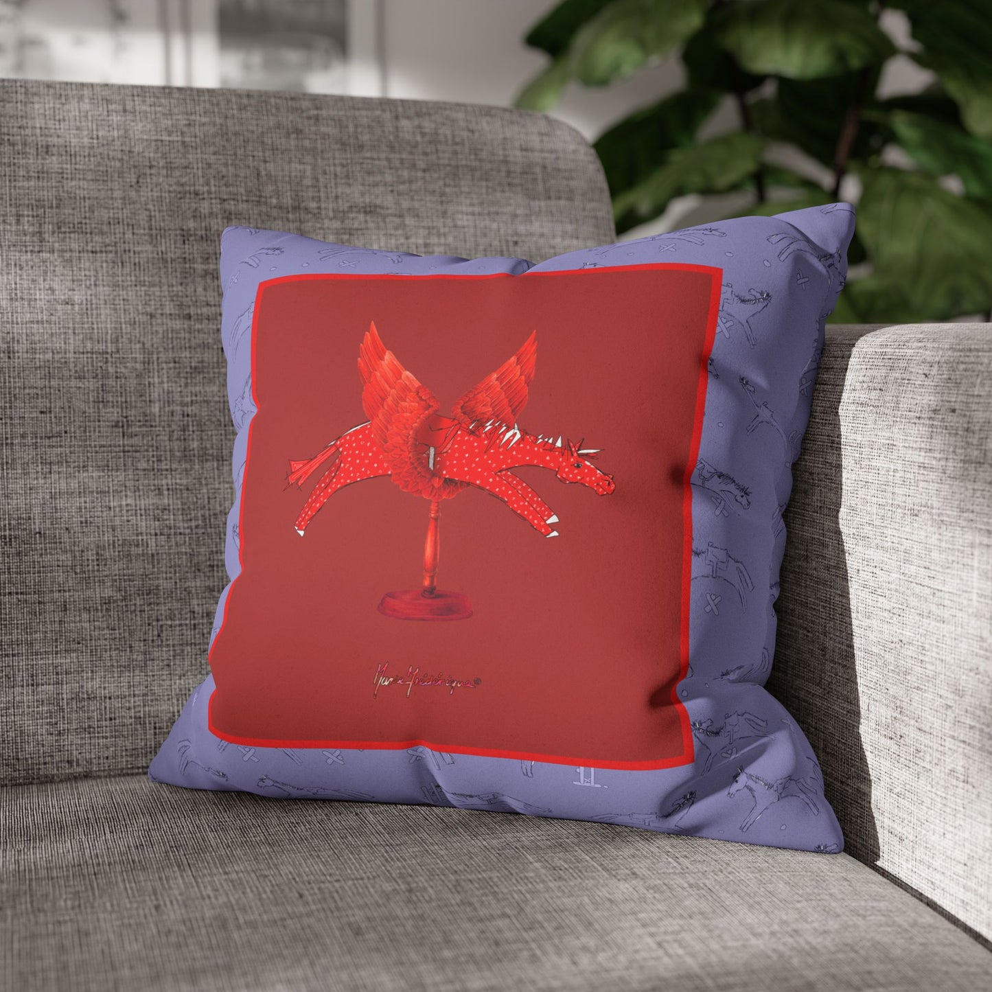 Chestnut horse Faux Suede Pillowcase — Whimsical Animal Decorative Cushion Cover by artist Marie Frederique