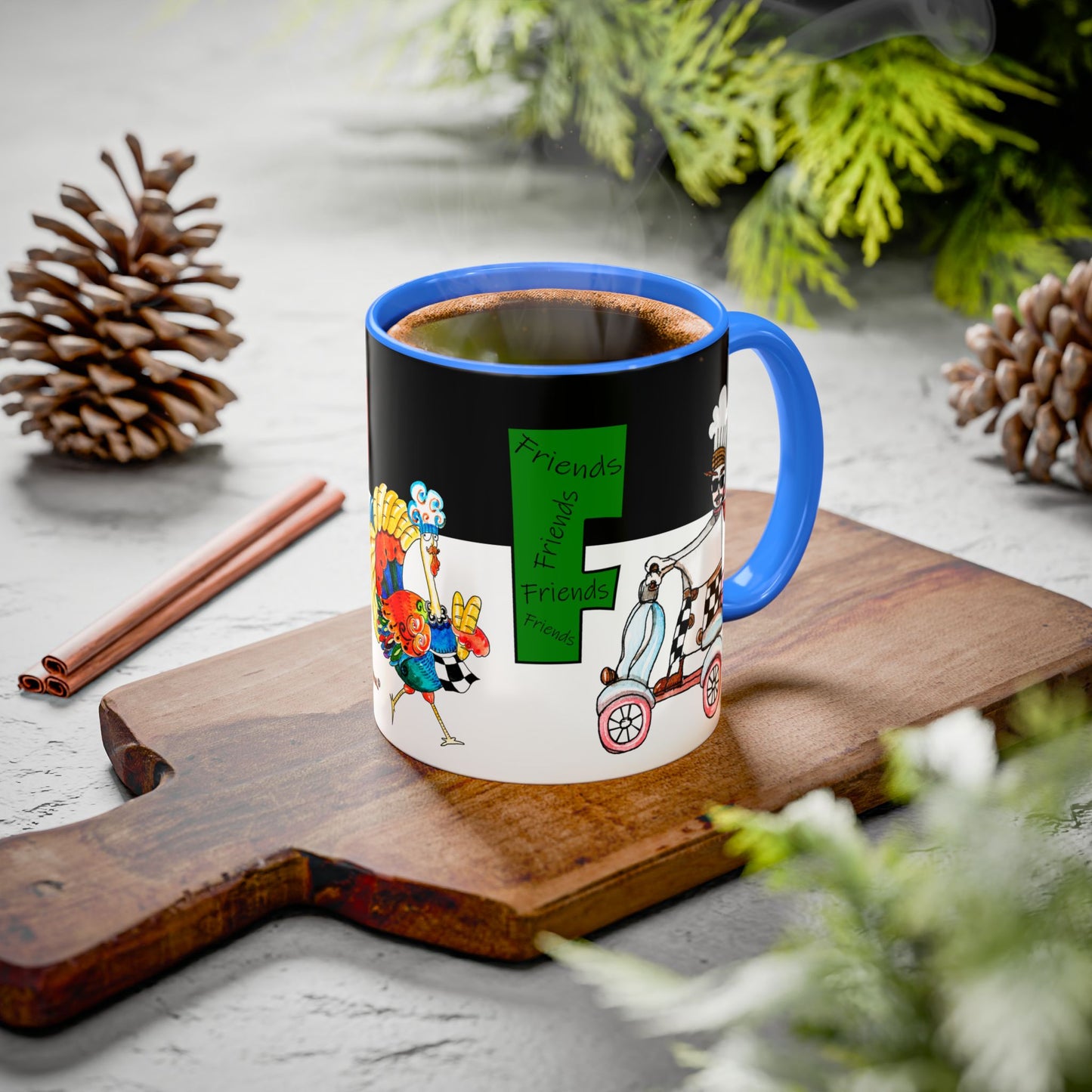 Colorful WTF Holiday Mugs by artist Marie Frederique