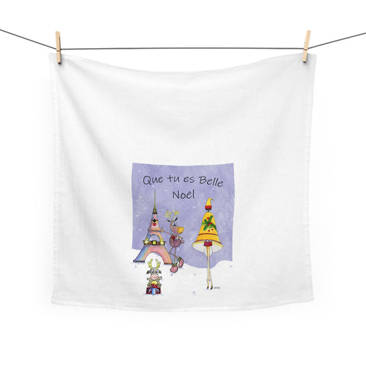 Christmas/Noel Tea Towel "Que tu es Belle Noel" by artist Marie Frederique