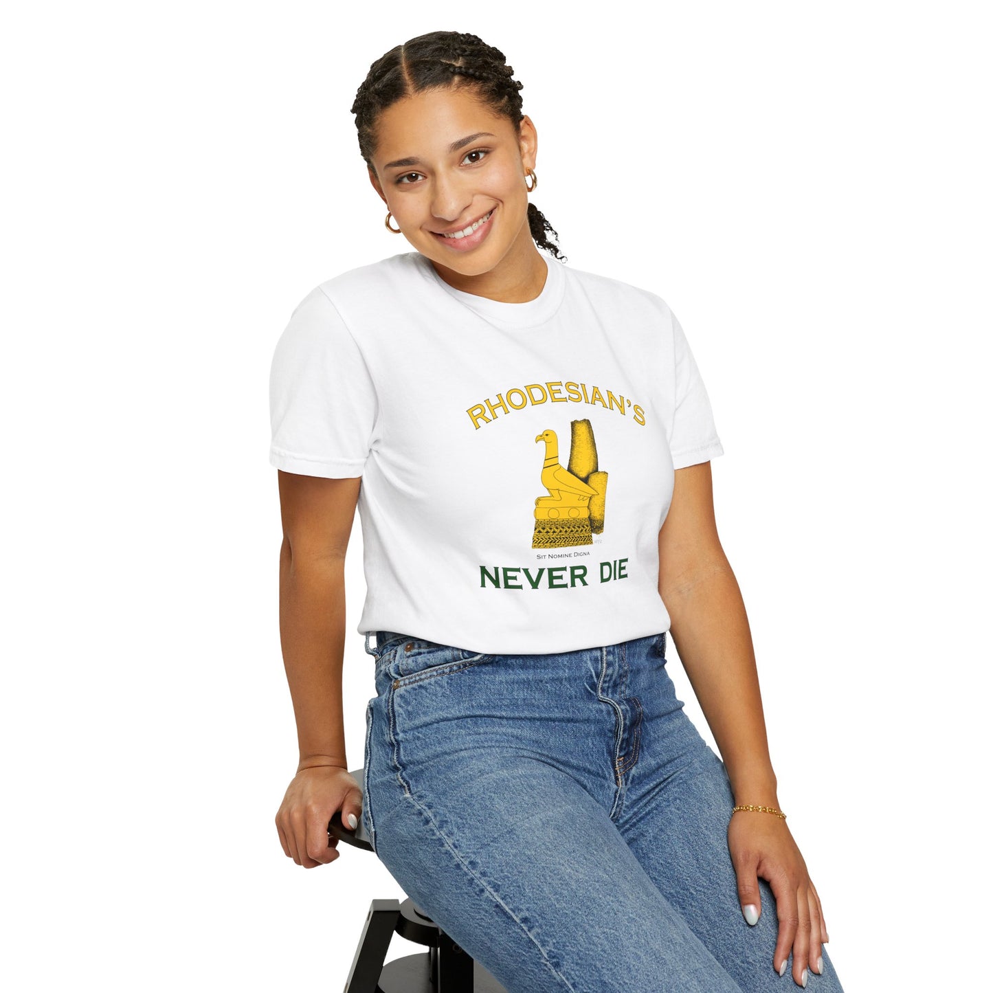 Rhodesian's Never Die, Sit Nomine Digna - Unisex Garment-Dyed T-shirt by artist Marie Frederique